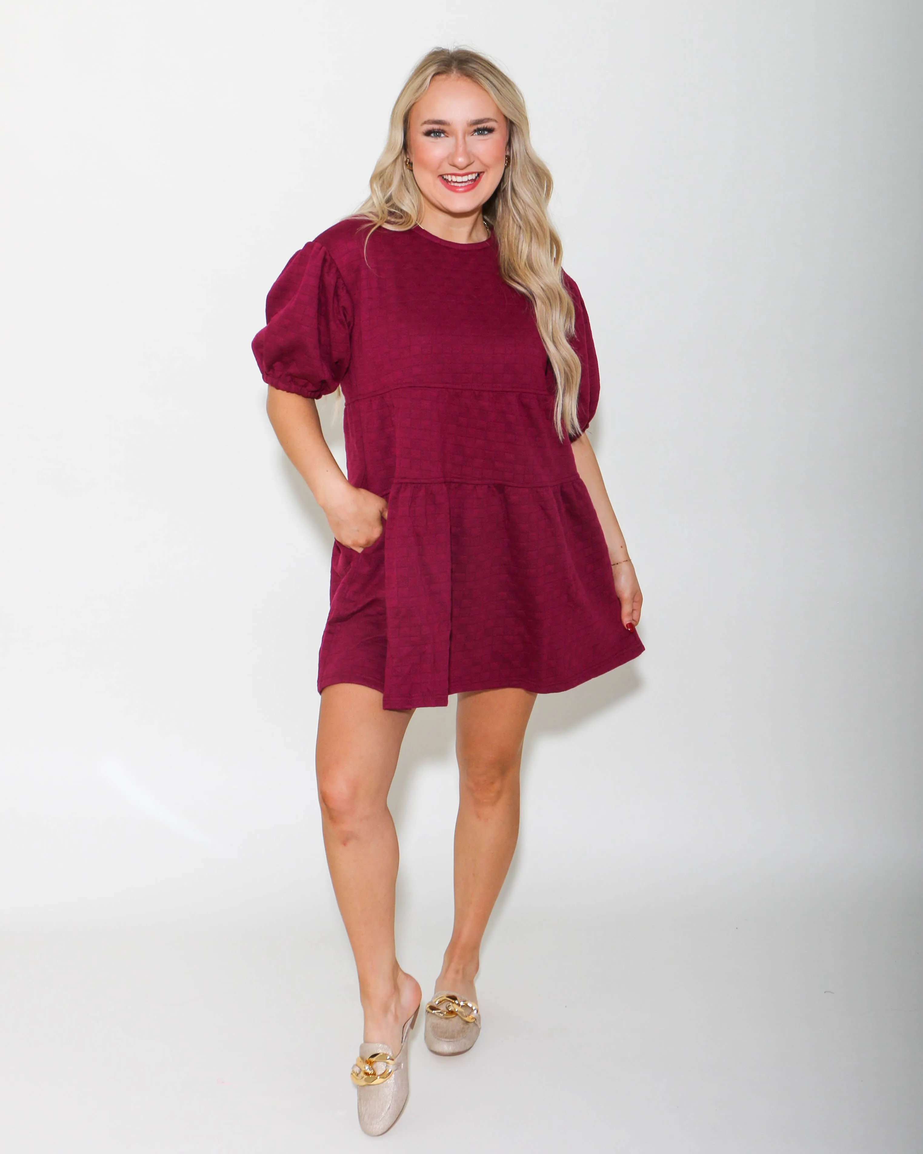 Quilted Mini Dress in Raspberry
