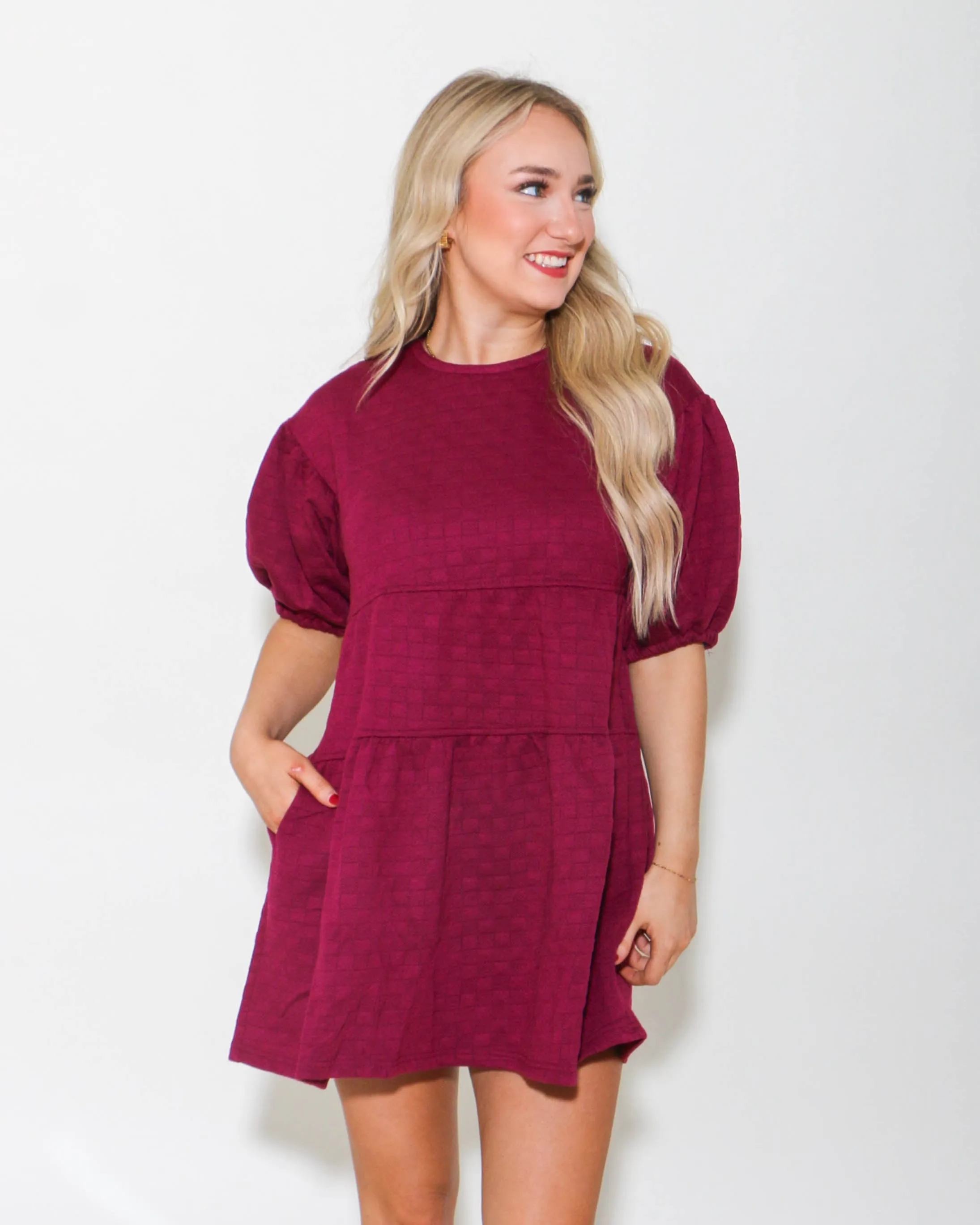 Quilted Mini Dress in Raspberry