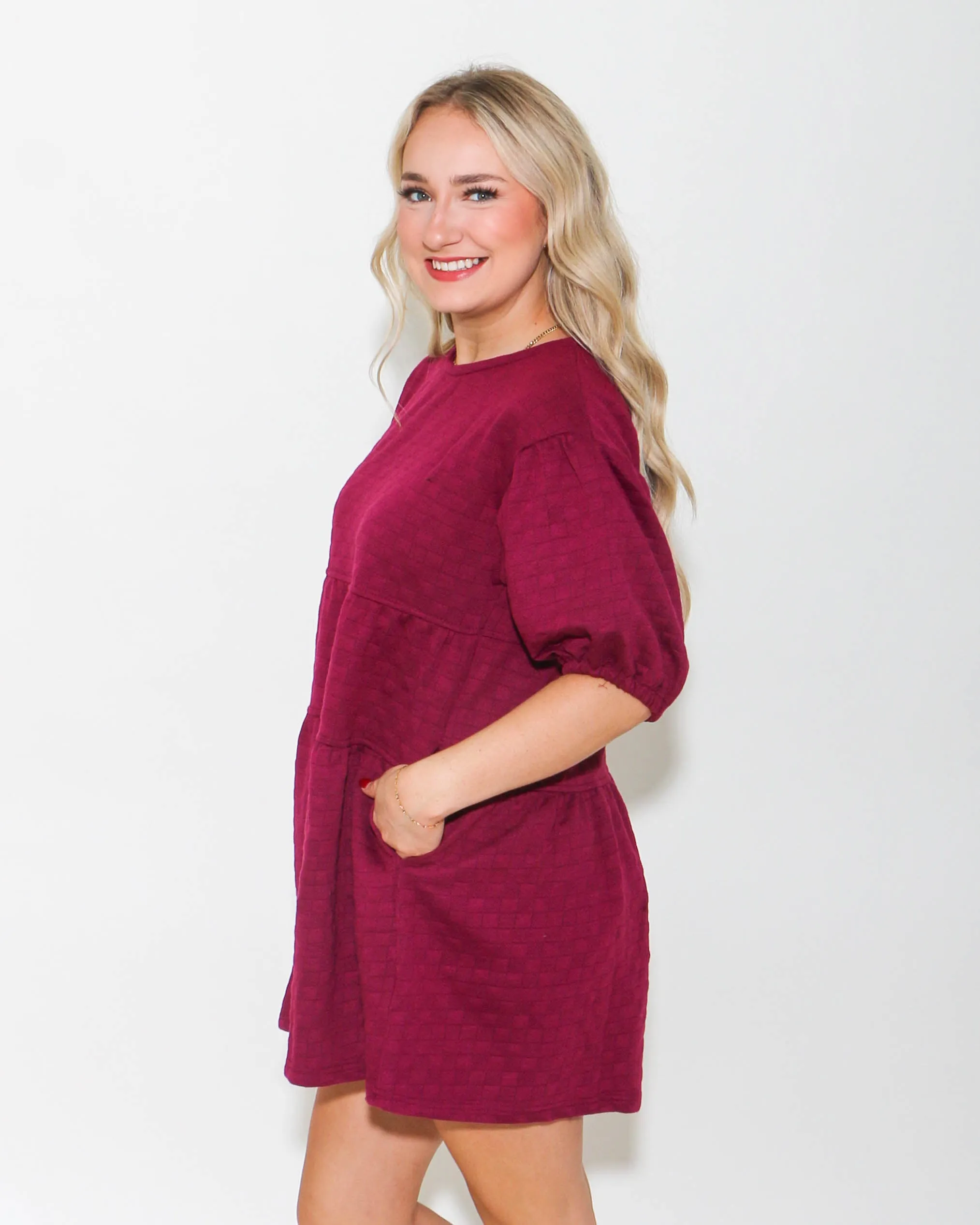 Quilted Mini Dress in Raspberry