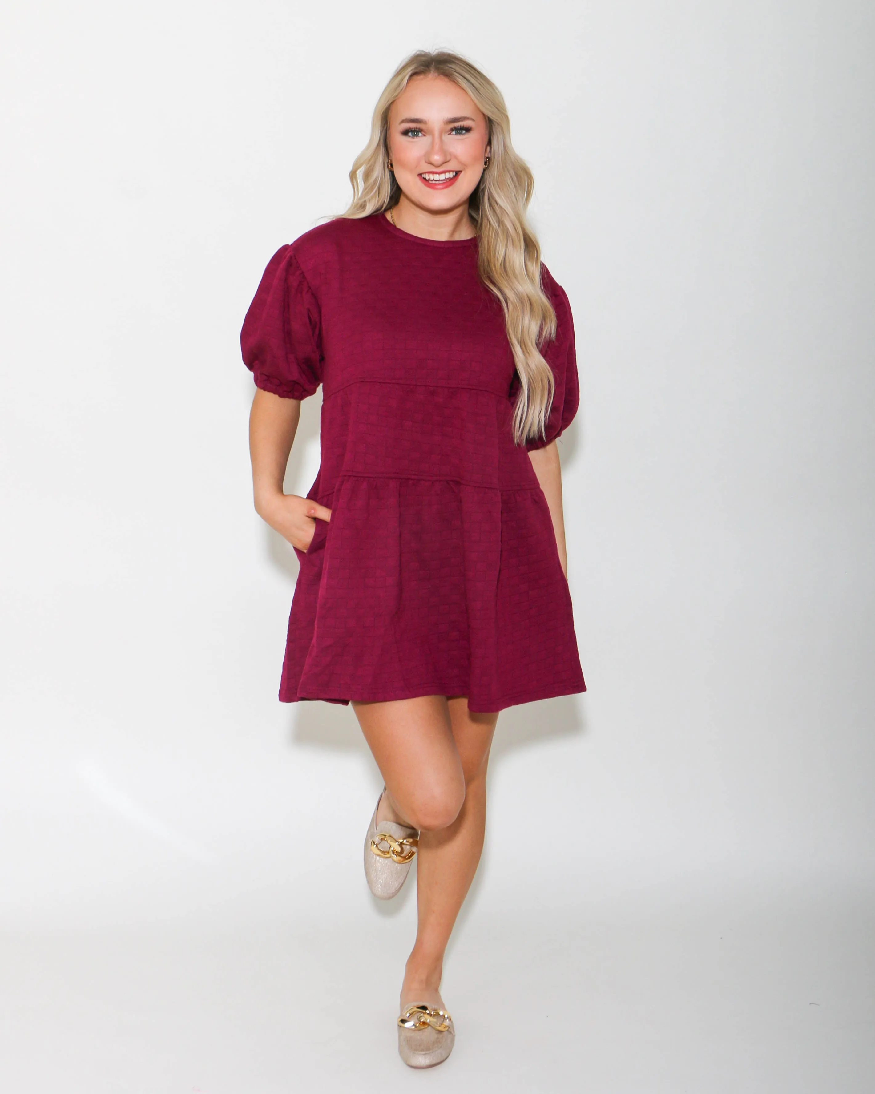 Quilted Mini Dress in Raspberry