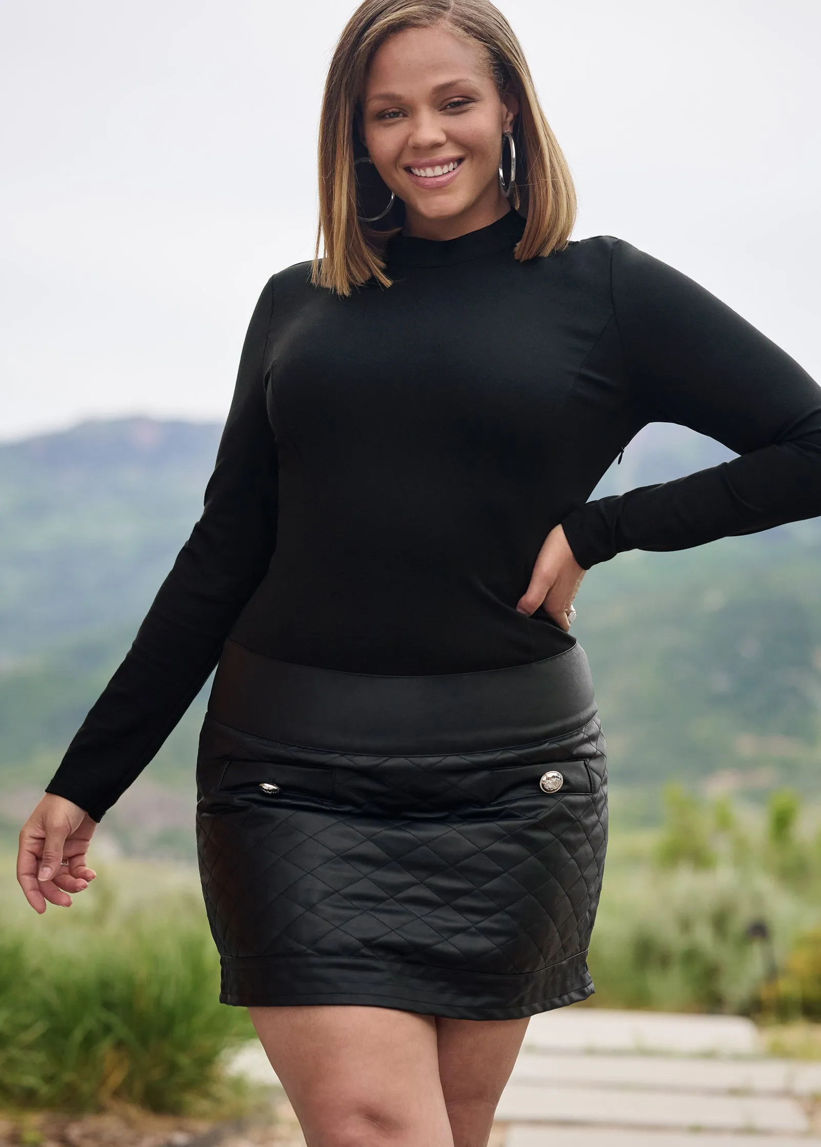Quilted Skirt Mini Dress - Black