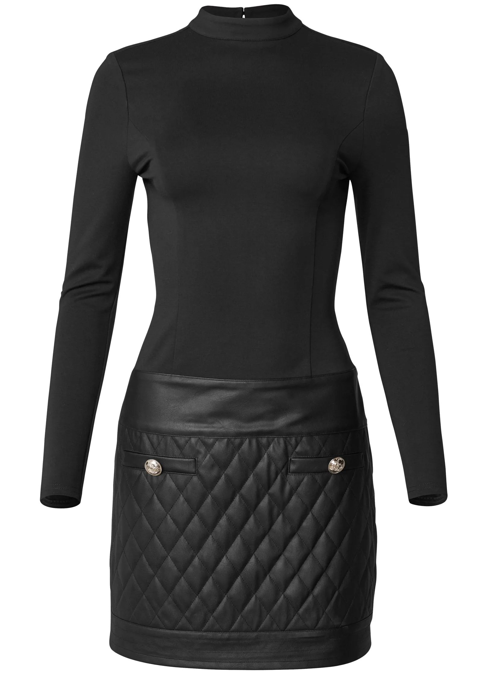 Quilted Skirt Mini Dress - Black