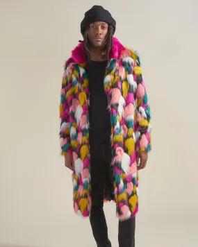 Rainbow Butterfly Calf Length Faux Fur Coat | Men's