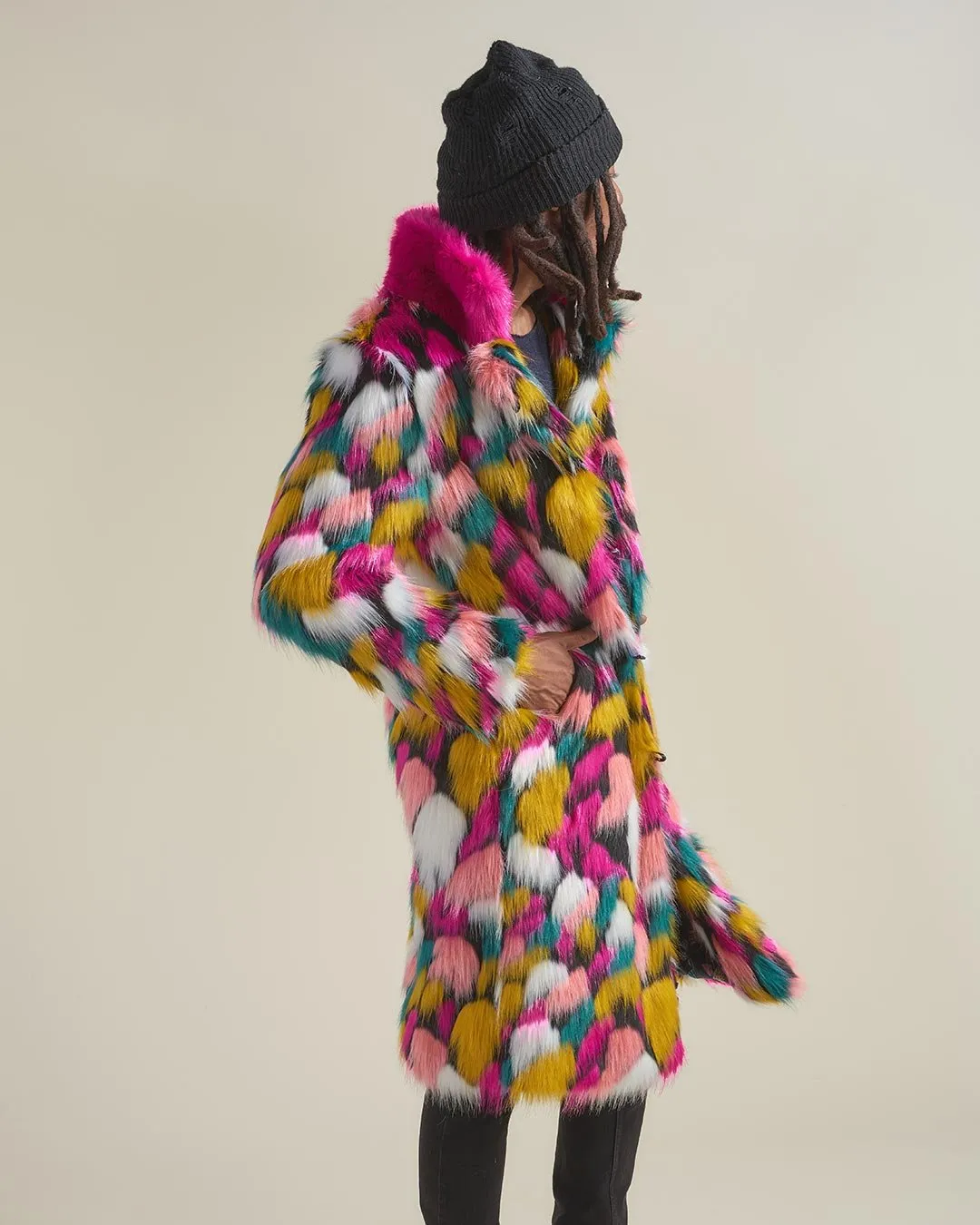 Rainbow Butterfly Calf Length Faux Fur Coat | Men's