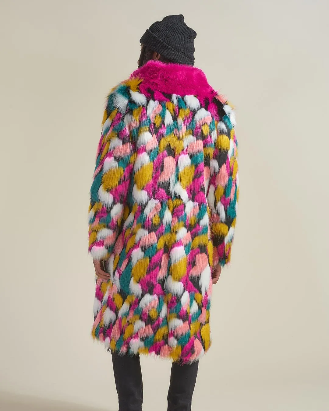 Rainbow Butterfly Calf Length Faux Fur Coat | Men's