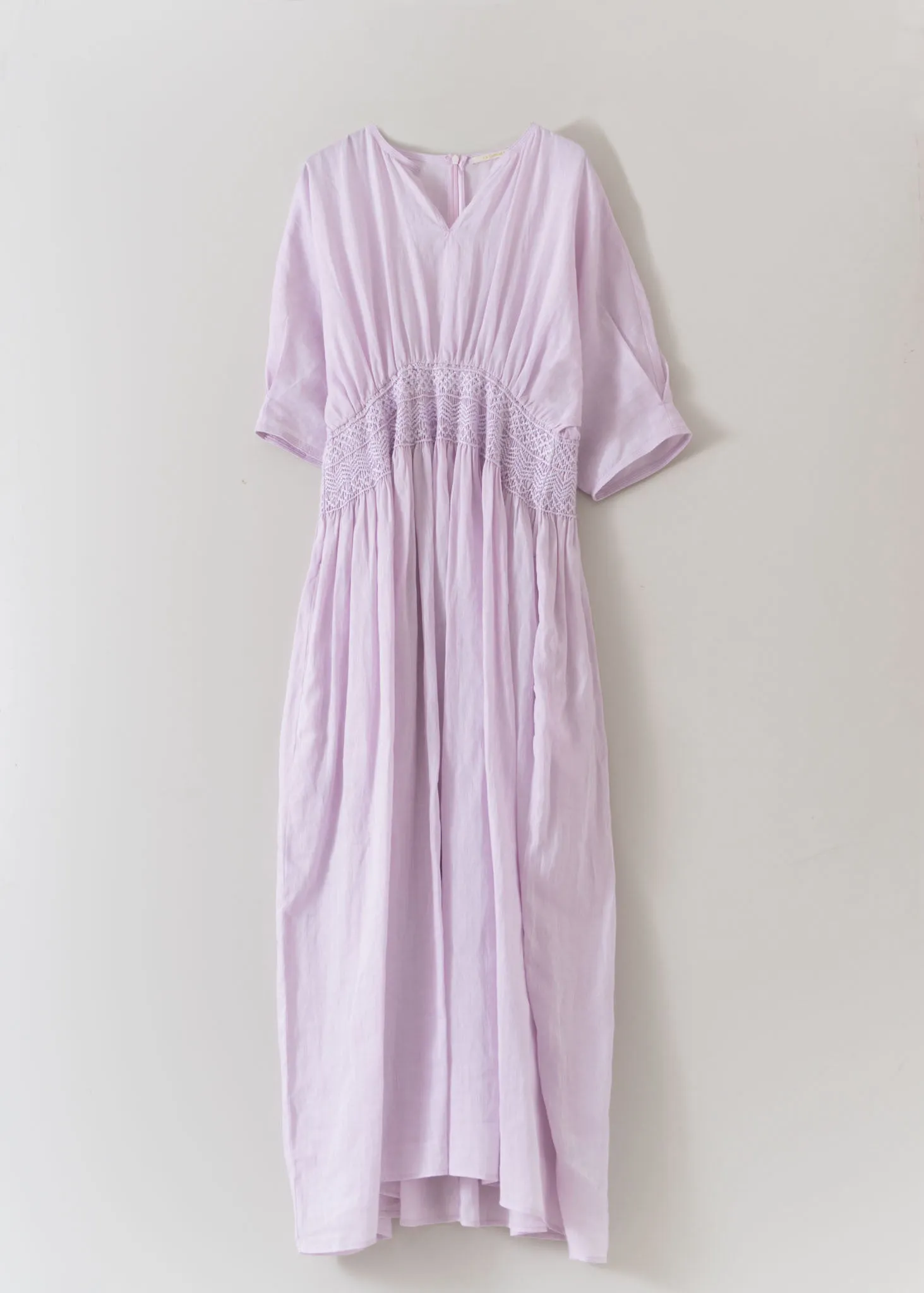 Ramie Smocking Half Sleeve Dress