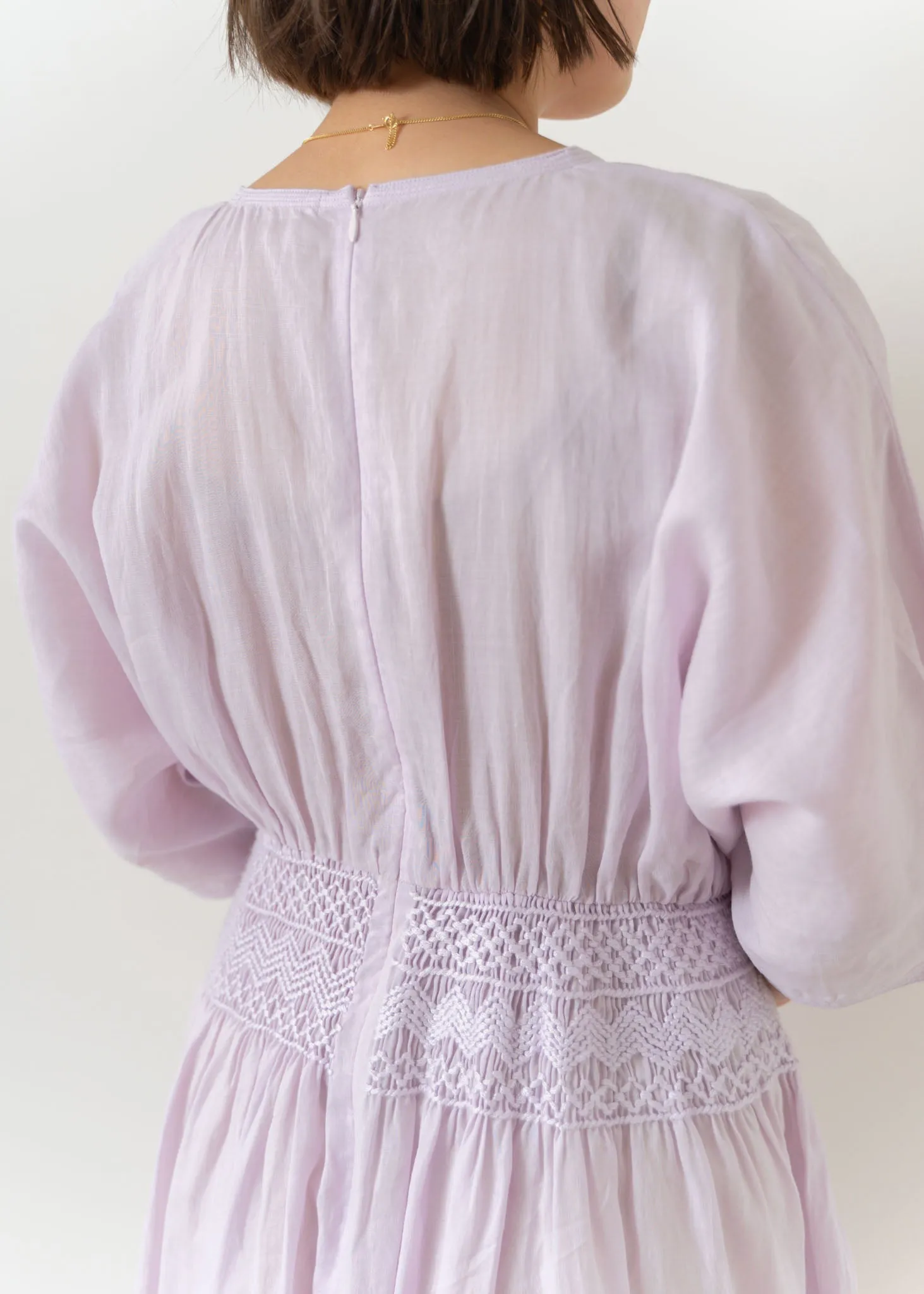Ramie Smocking Half Sleeve Dress