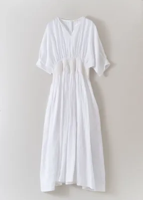 Ramie Smocking Half Sleeve Dress