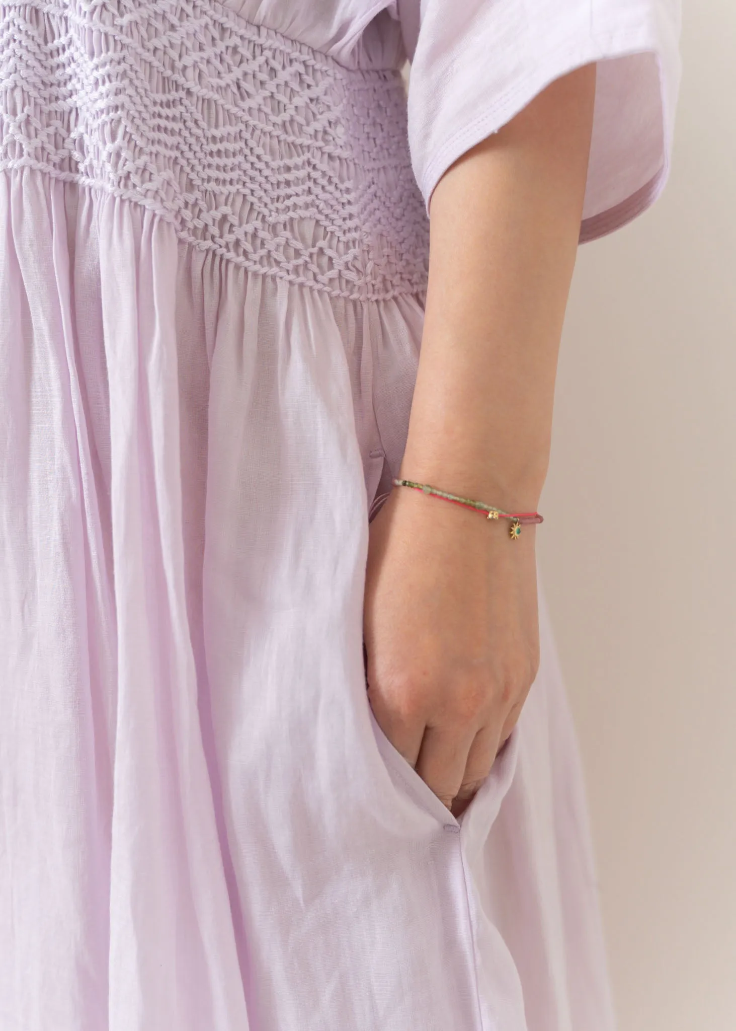 Ramie Smocking Half Sleeve Dress