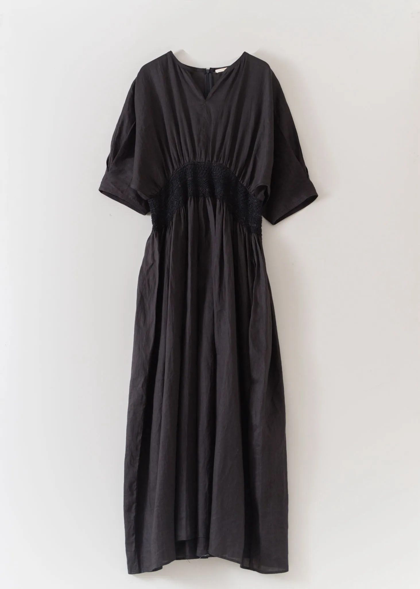 Ramie Smocking Half Sleeve Dress