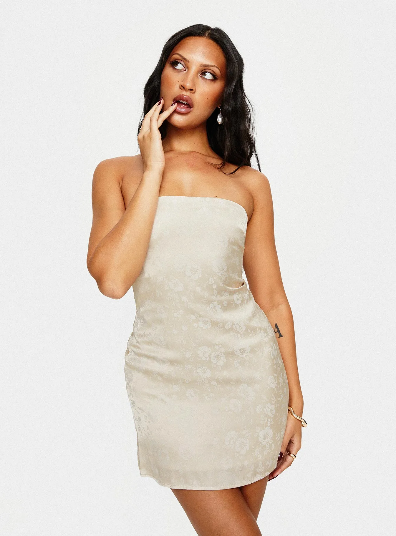 Ramie Strapless Mini Dress Champagne