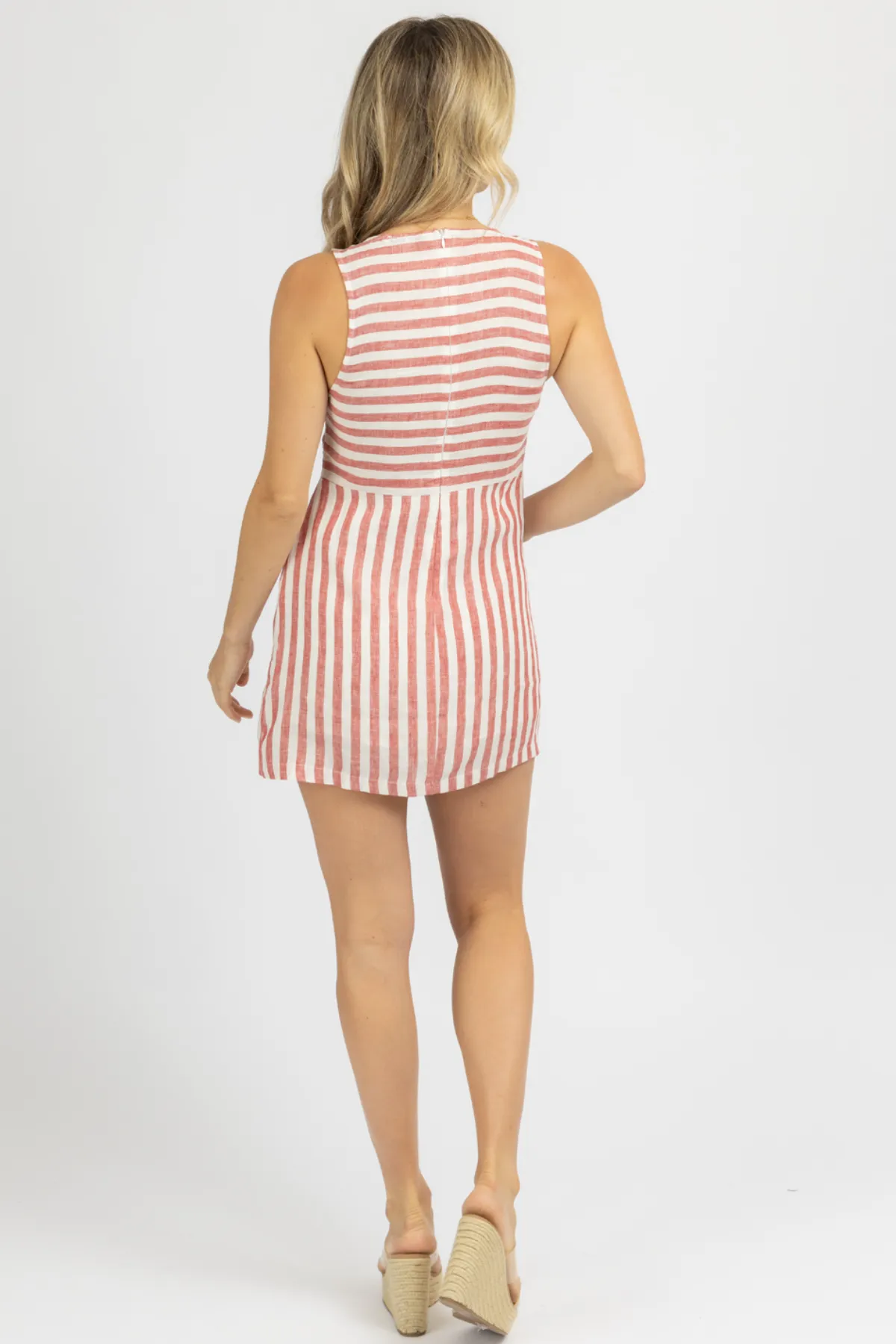 RED LINEN STRIPED TANK DRESS