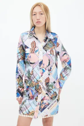 Resort 2022 Multicolor Postcard Print Shirt Dress