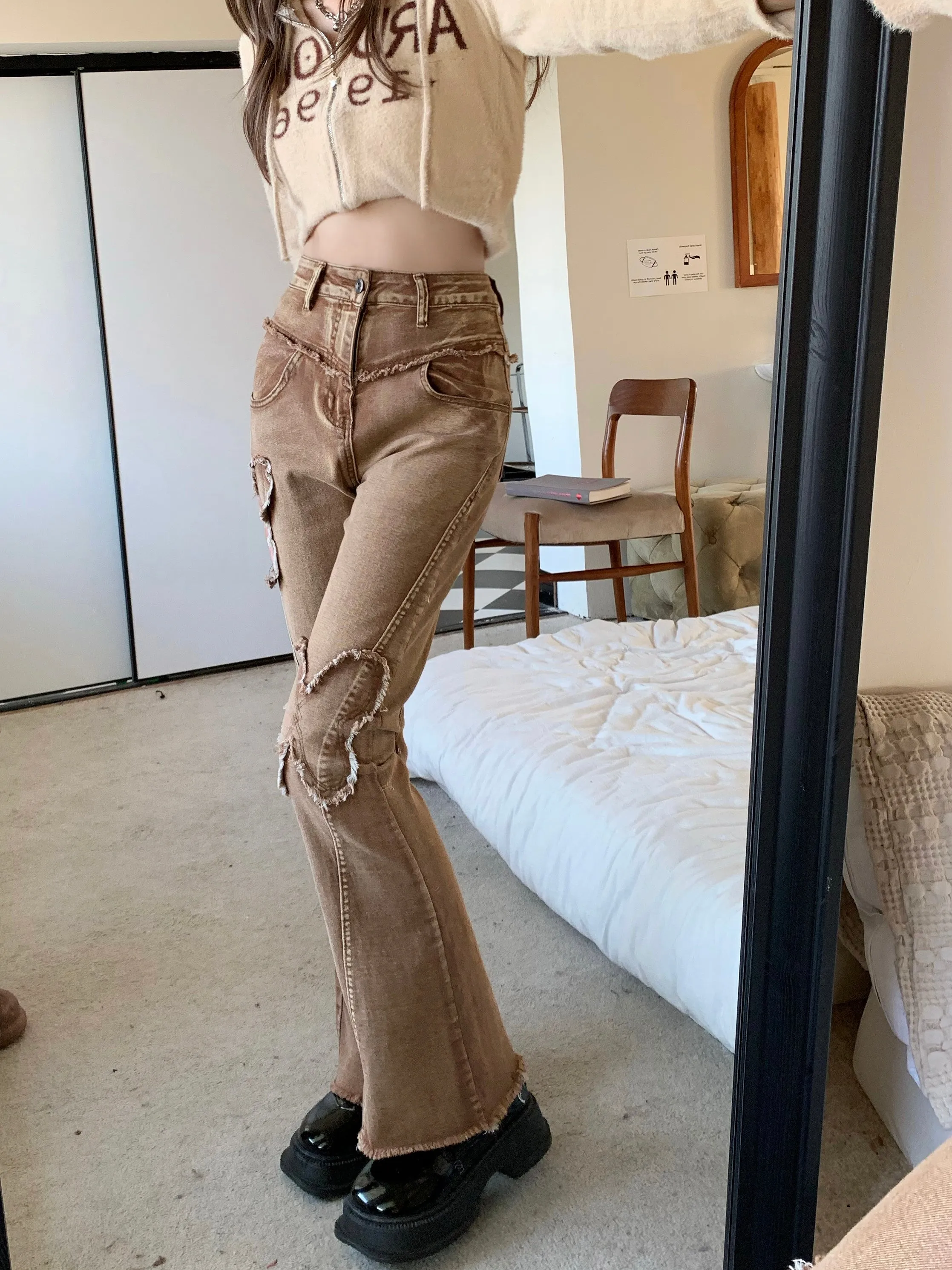 Retro Butterfly Brown High Waist Wide Leg Jeans