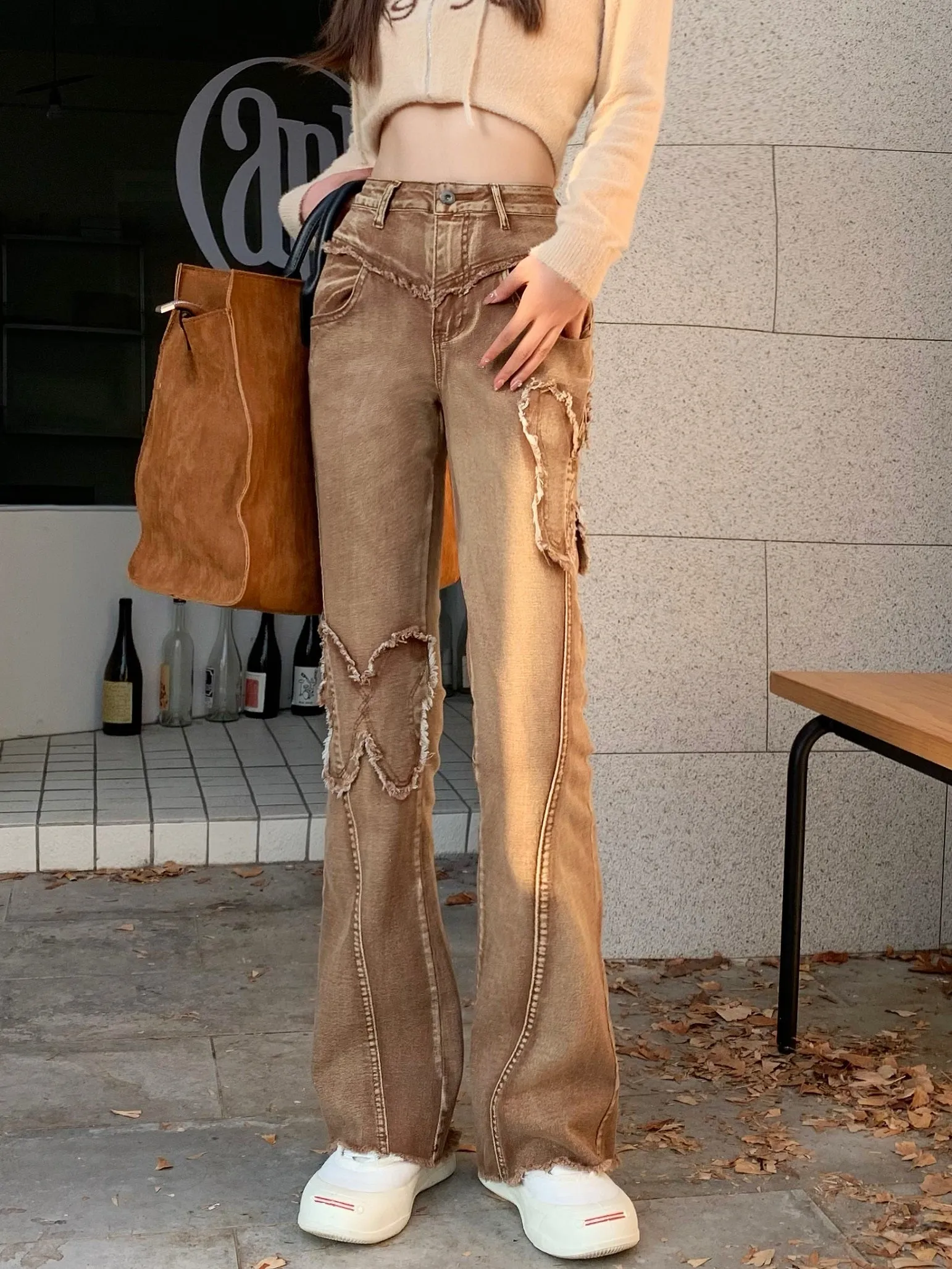 Retro Butterfly Brown High Waist Wide Leg Jeans