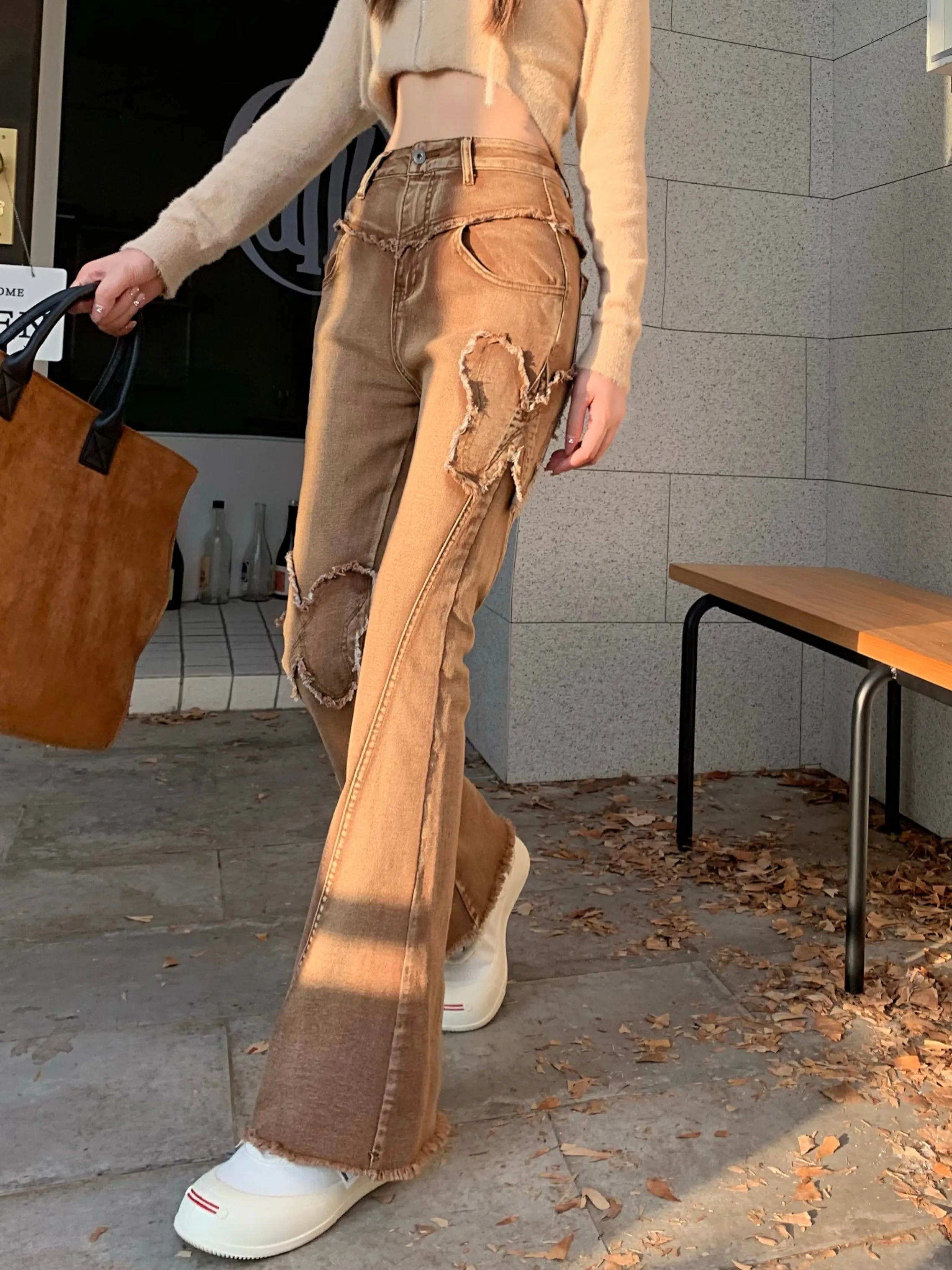 Retro Butterfly Brown High Waist Wide Leg Jeans