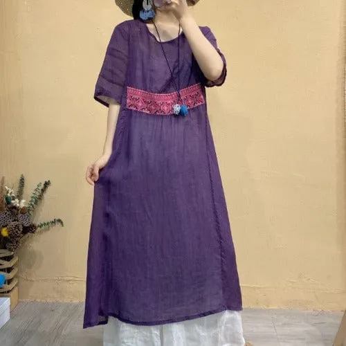 Retro Ramie Patchwork Dress
