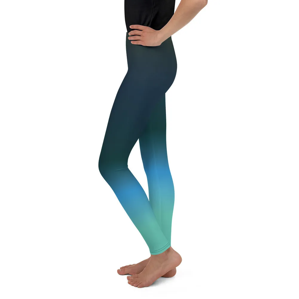 Reverse Olive Blue Gradient Youth Leggings, Girls and Boys Matching Family Outfits