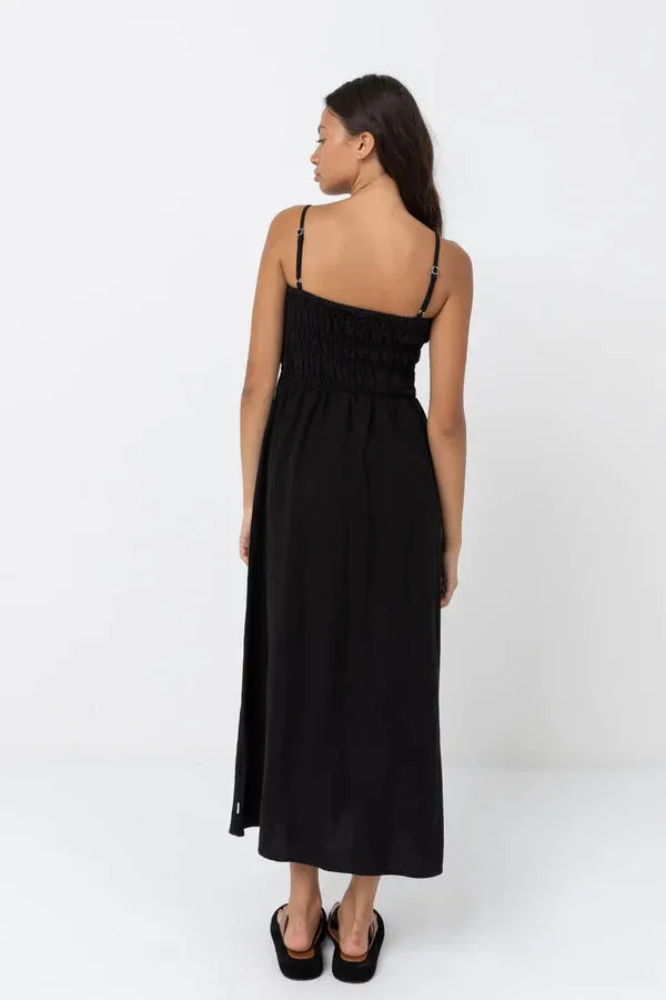 RHYTHM Women's Classic Shirred Midi Dress Black