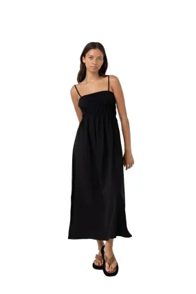 RHYTHM Women's Classic Shirred Midi Dress Black