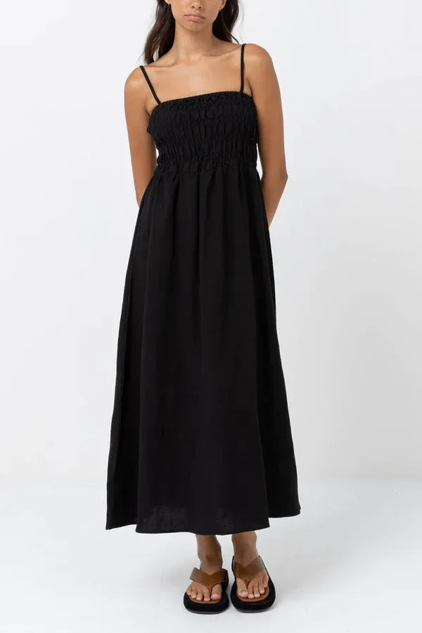 RHYTHM Women's Classic Shirred Midi Dress Black