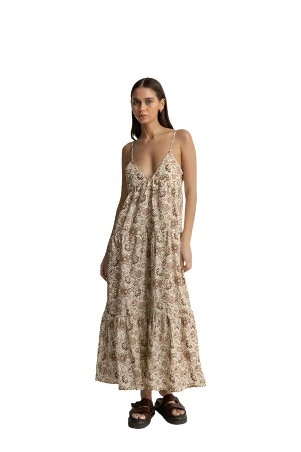 RHYTHM Women's Raya Paisley Tiered Midi Dress Natural