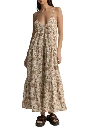 RHYTHM Women's Raya Paisley Tiered Midi Dress Natural