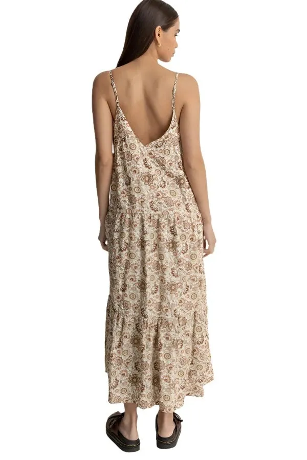 RHYTHM Women's Raya Paisley Tiered Midi Dress Natural