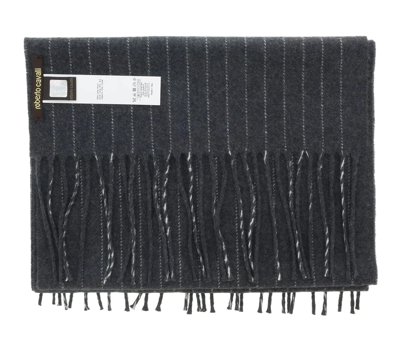 Roberto Cavalli ESZ066 05001 Grey Pure Wool Brushed Pinstripe Mens Scarf