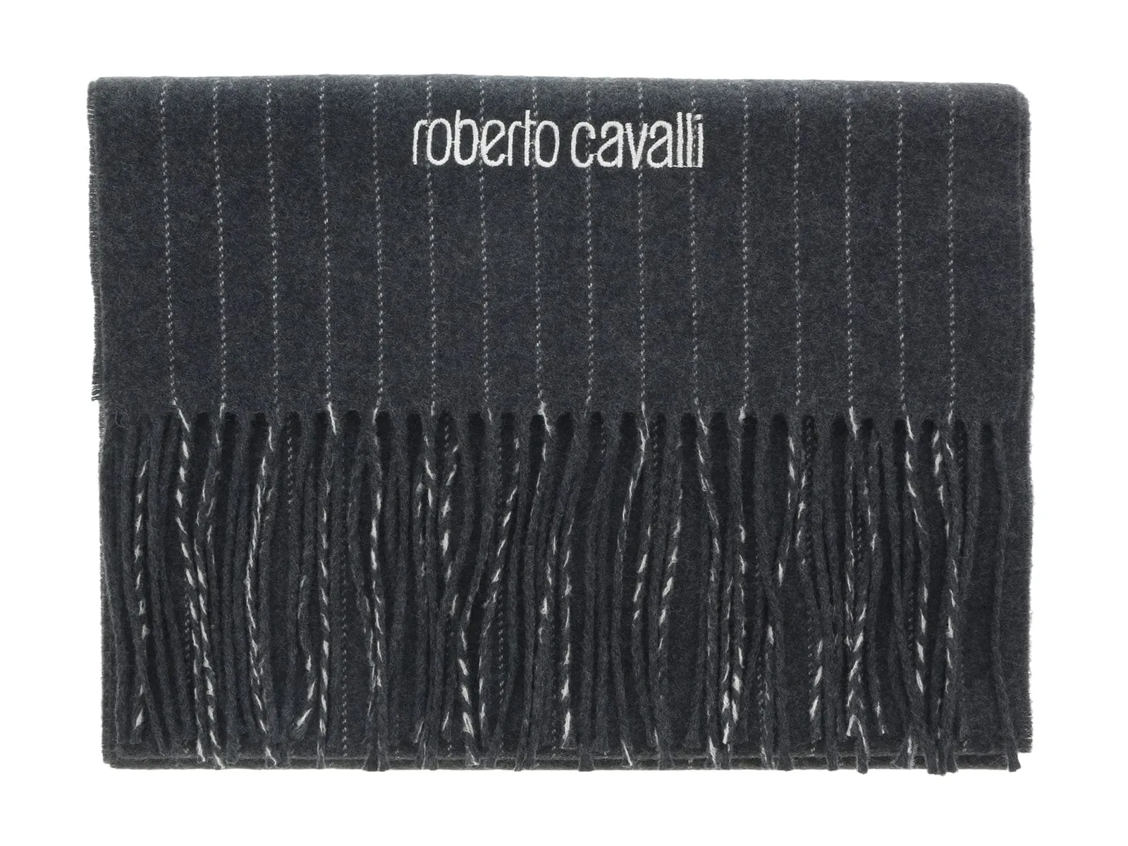 Roberto Cavalli ESZ066 05001 Grey Pure Wool Brushed Pinstripe Mens Scarf