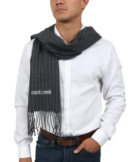Roberto Cavalli ESZ066 05001 Grey Pure Wool Brushed Pinstripe Mens Scarf