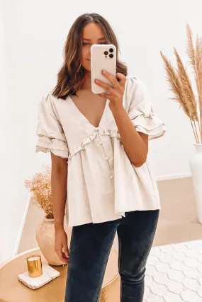 Rosa Linen Babydoll Top Natural
