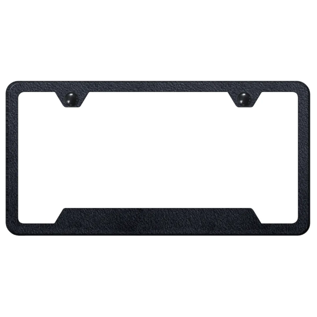 Rugged Black Notched License Plate Frame - Powder-Coated Stainless Steel