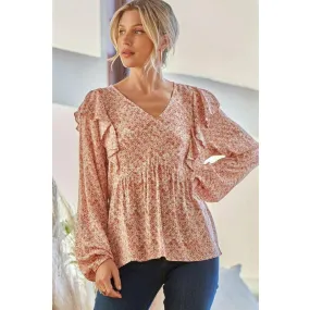 Rustic Babydoll Long Sleeve with Ruffle Detail Blouse