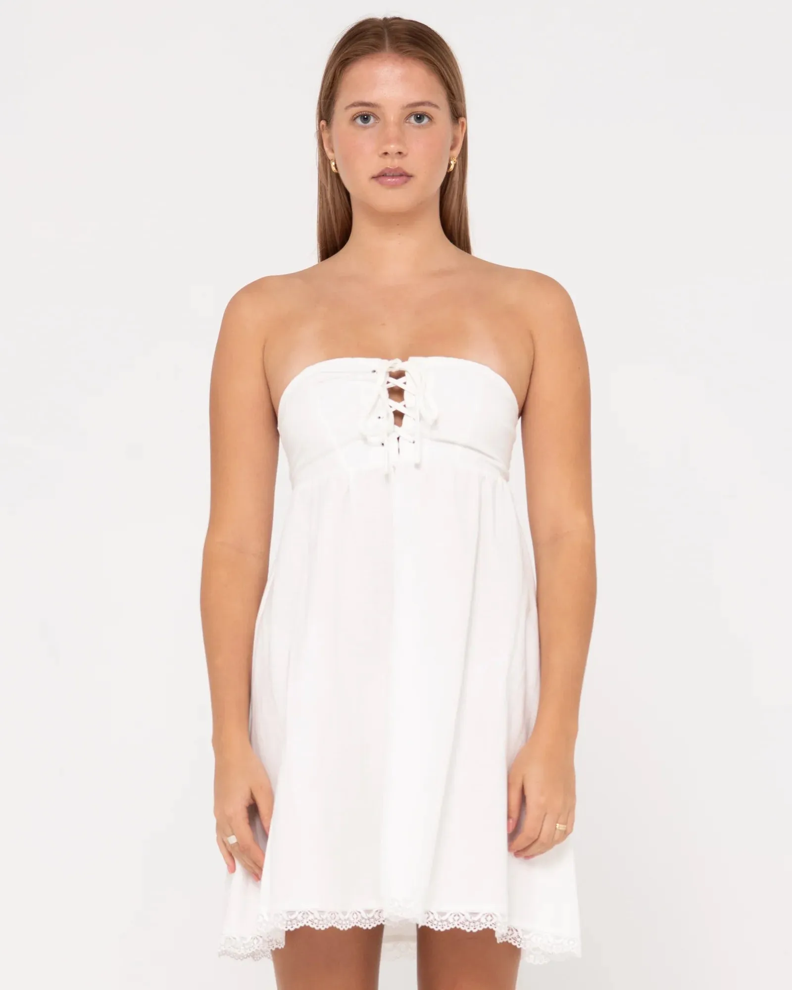 Rusty Capri Lace Front Mini Dress