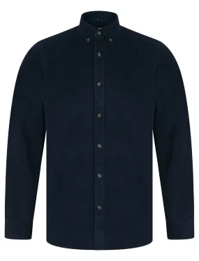 Salton Needlecord Corduroy Cotton Long Sleeve Button Down Collar Shirt In Peacoat Navy - Tokyo Laundry