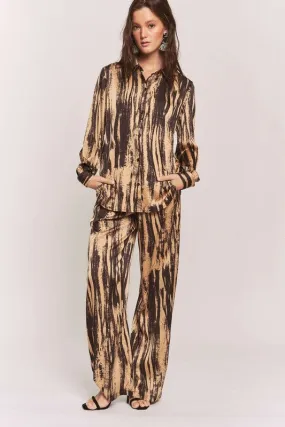 Satin Zebra Button Down Shirt   WideLeg Pants Set