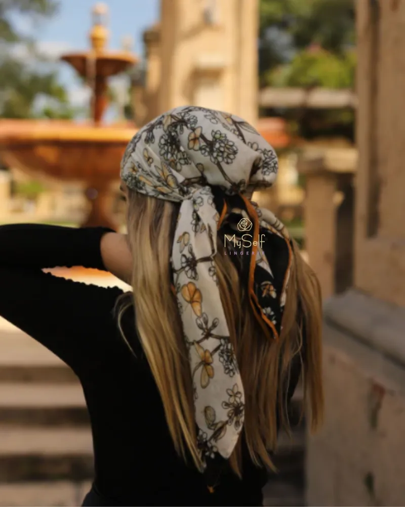 Scarf Bar Butterfly Branches Golden Square Scarf