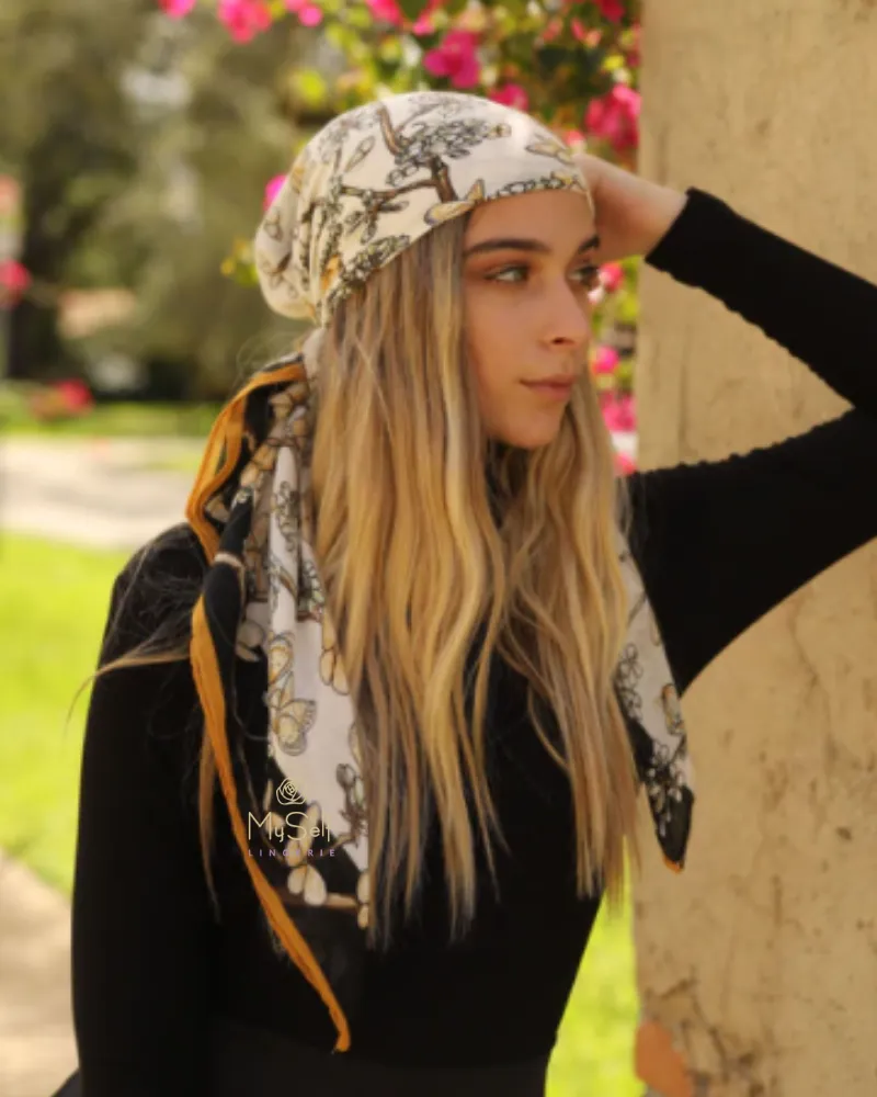 Scarf Bar Butterfly Branches Golden Square Scarf