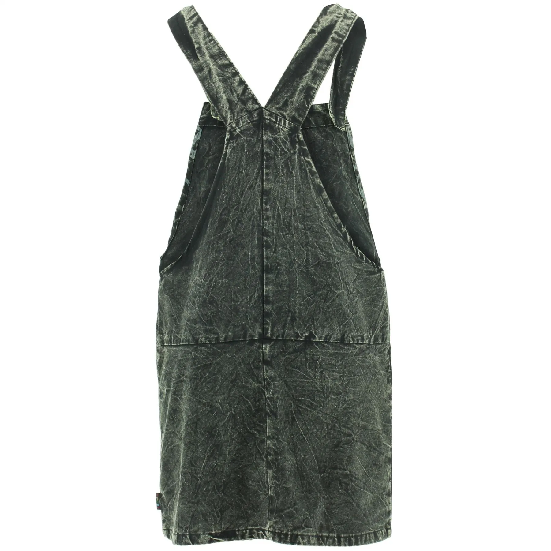 Screen Print Dungaree Dress - Black