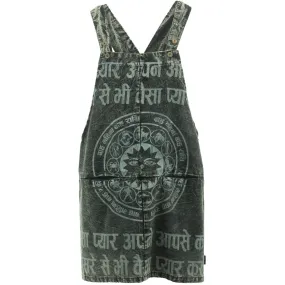Screen Print Dungaree Dress - Black