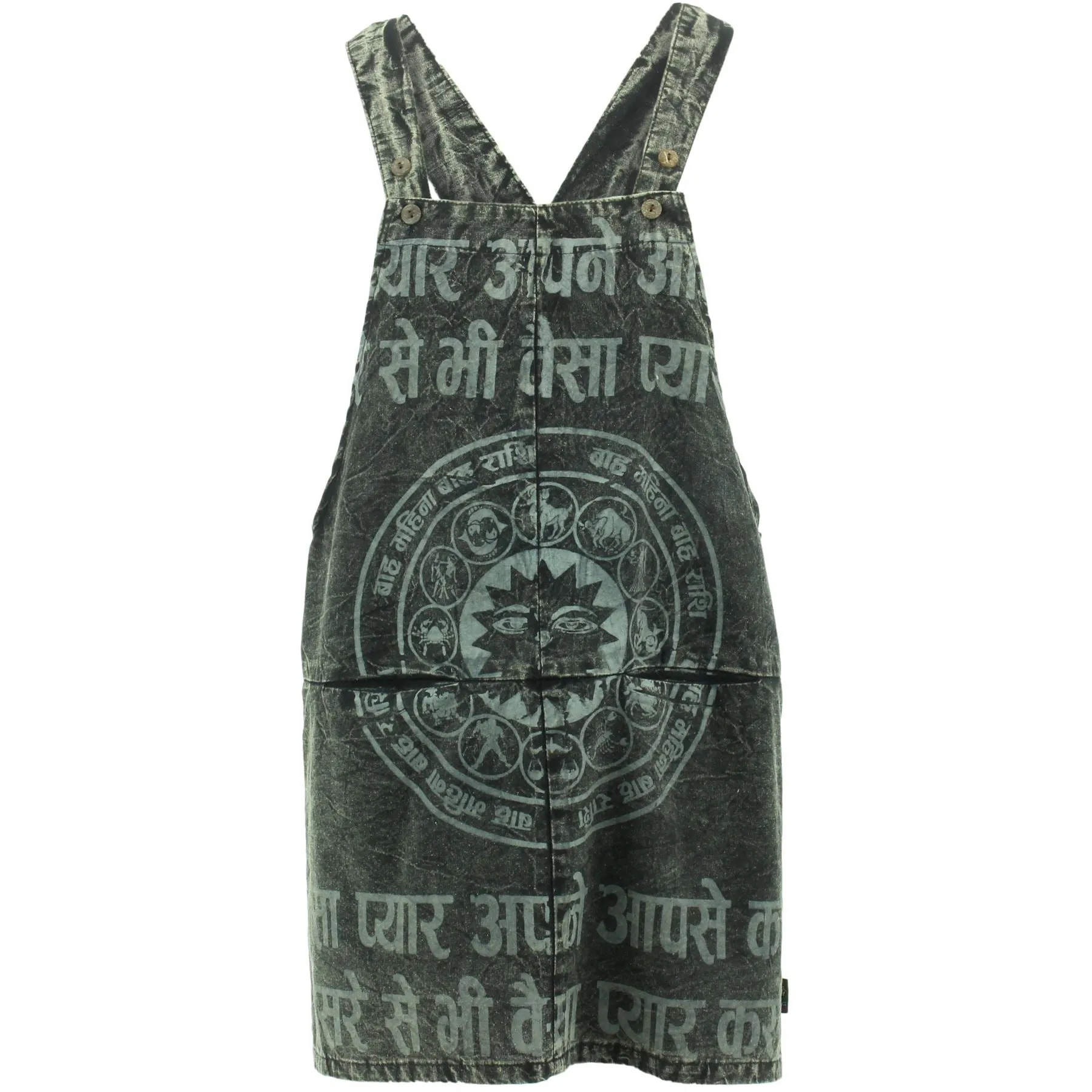 Screen Print Dungaree Dress - Black