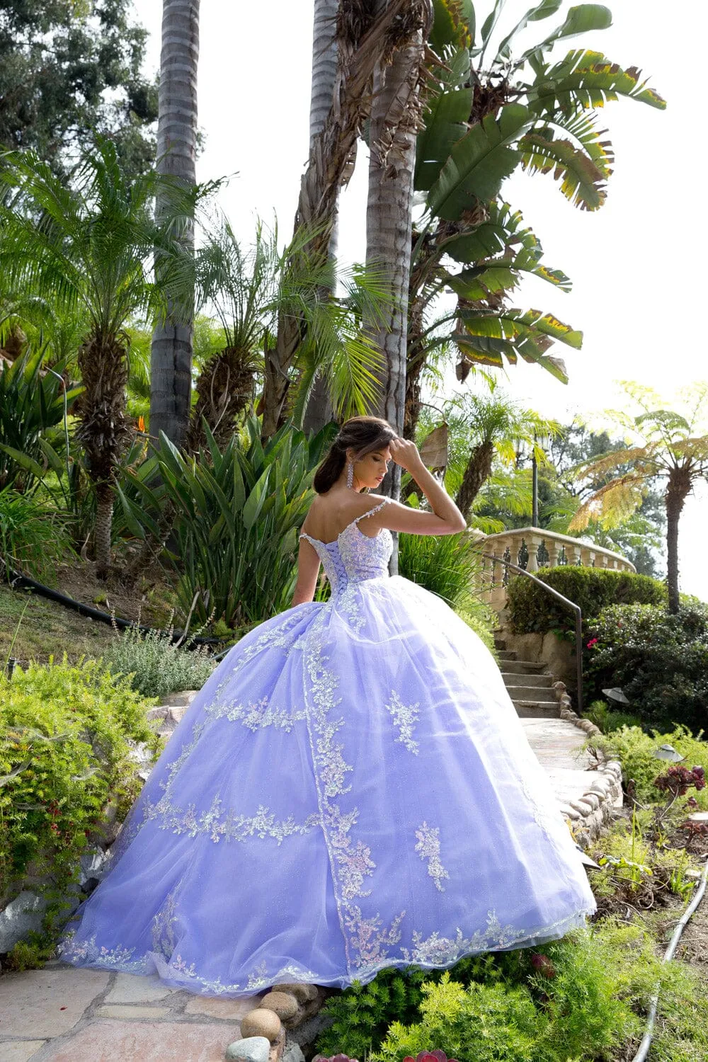 Sequin Applique Cape Sleeve Ball Gown by Petite Adele PQ1007