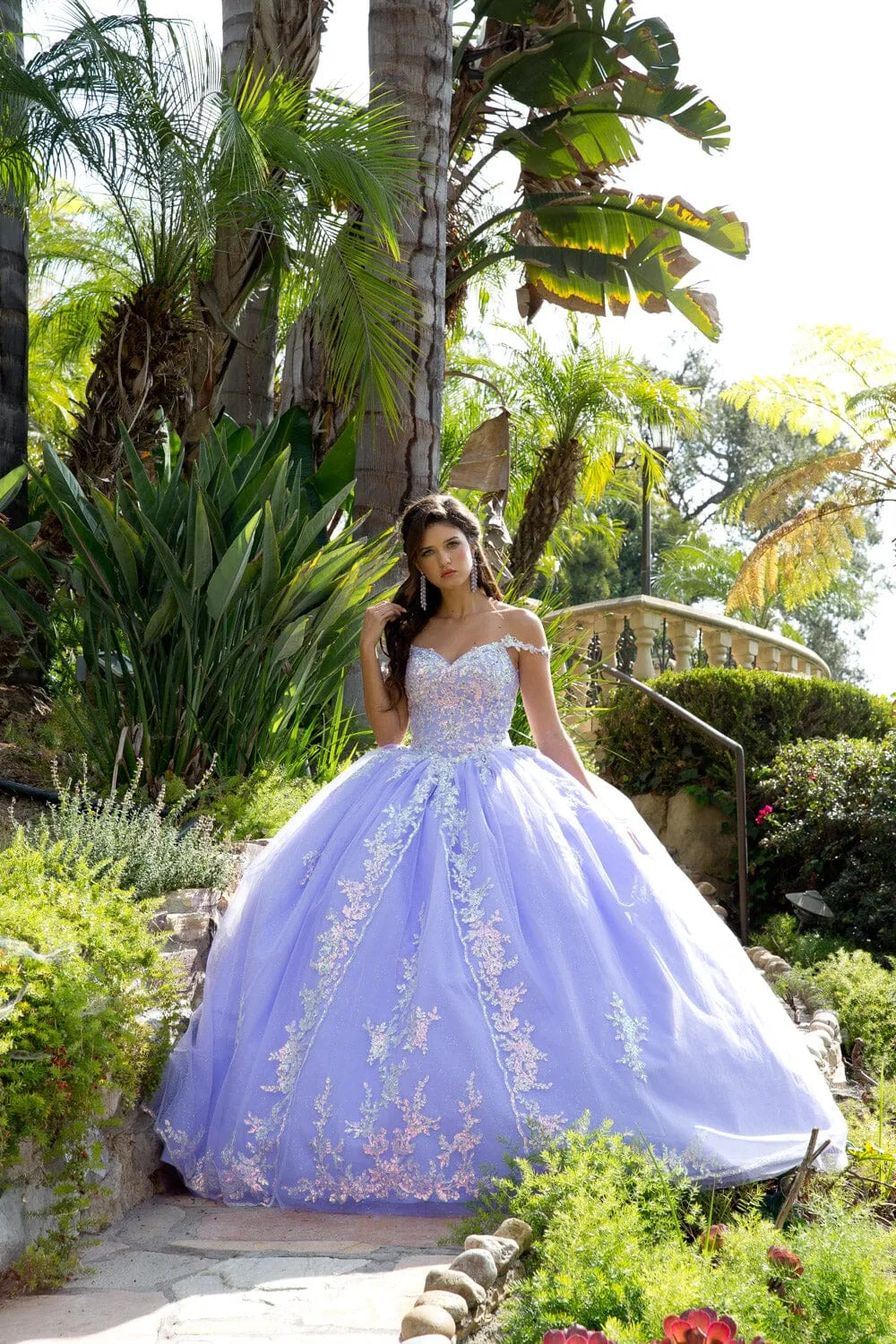 Sequin Applique Cape Sleeve Ball Gown by Petite Adele PQ1007