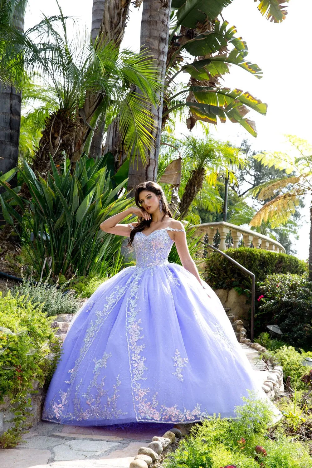 Sequin Applique Cape Sleeve Ball Gown by Petite Adele PQ1007