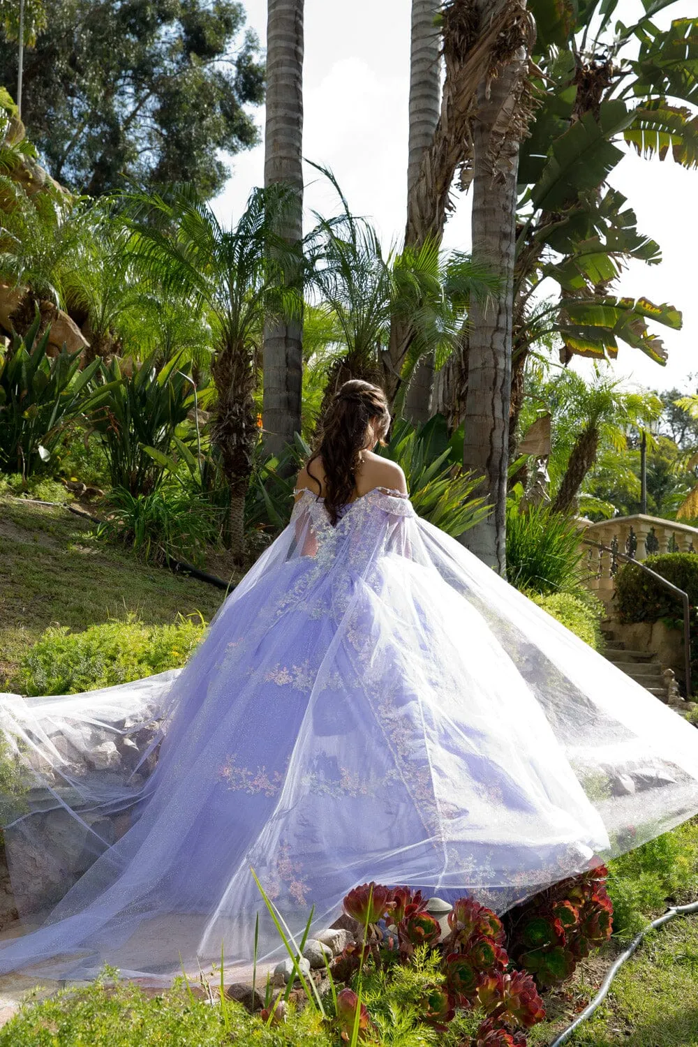 Sequin Applique Cape Sleeve Ball Gown by Petite Adele PQ1007