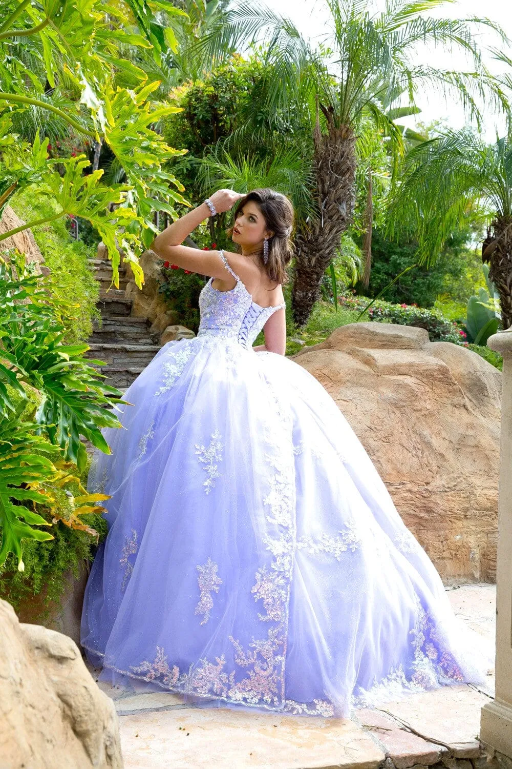 Sequin Applique Cape Sleeve Ball Gown by Petite Adele PQ1007