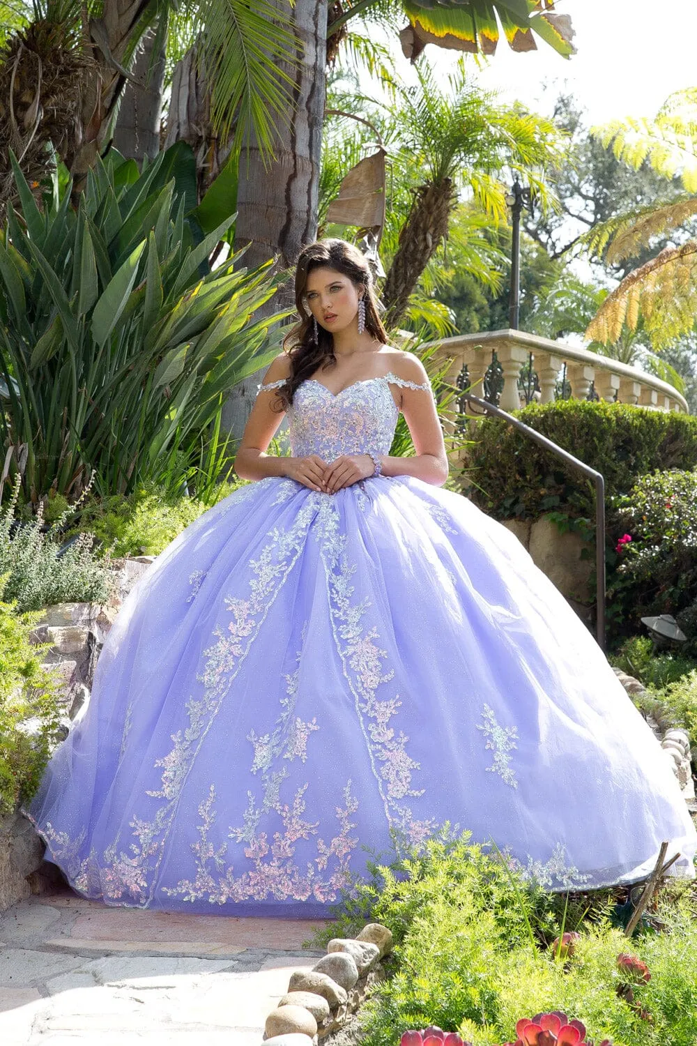 Sequin Applique Cape Sleeve Ball Gown by Petite Adele PQ1007