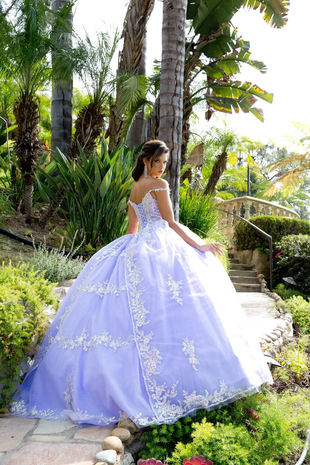 Sequin Applique Cape Sleeve Ball Gown by Petite Adele PQ1007