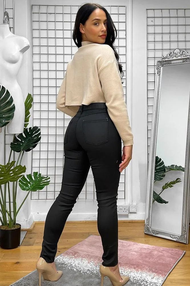 Silver Hardware Leather Coated Trousers